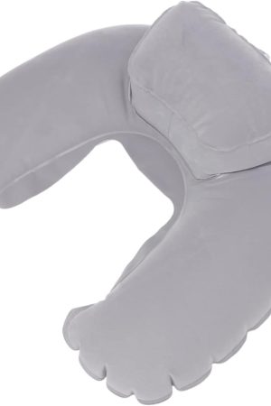 Lightweight Inflatable Neck Pillow - U-Shaped, Nozzle Type, Grey