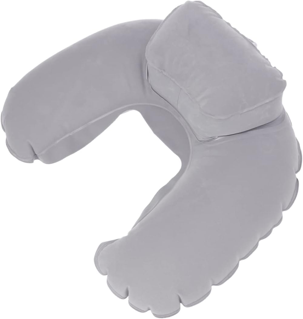 Lightweight Inflatable Neck Pillow - U-Shaped, Nozzle Type, Grey