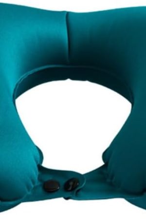 Peacock Green Inflatable Neck Pillow - U-Shaped, Velvet Exterior, Portable, Lightweight, 18.1 x 10.8 Inches