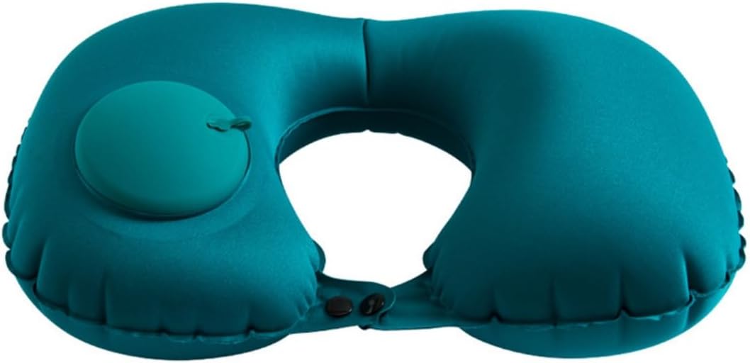 Peacock Green Inflatable Neck Pillow - U-Shaped, Velvet Exterior, Portable, Lightweight, 18.1 x 10.8 Inches