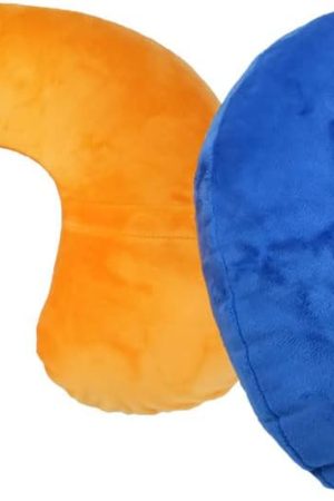 2 Pack Inflatable Neck Pillow - Washable Crystal Velvet Cover, Ultralight for Airplane, Car, Office, U-Shaped Ergonomic, Orange Red & Royal Blue