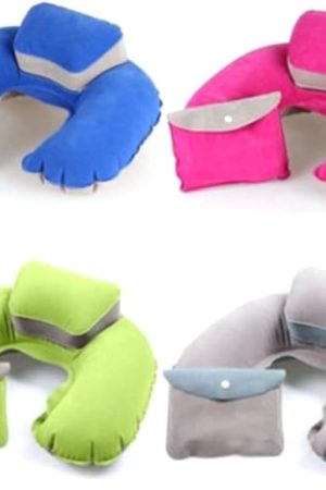 Inflatable U-Shaped Neck Pillow - Ergonomic Cushion for Outdoor Use, Rose Colour