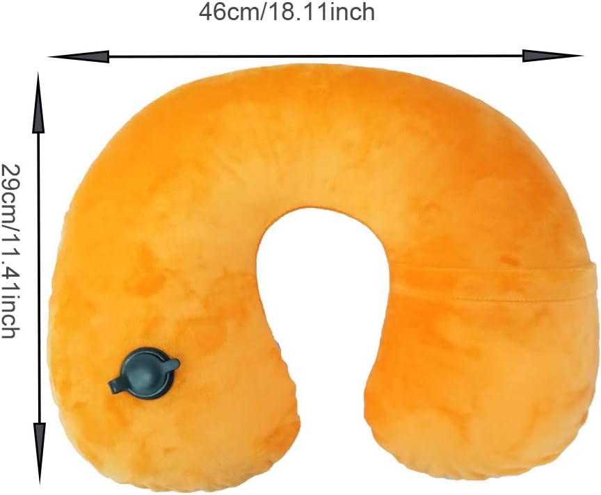 2 Pack Inflatable Neck Pillow - Washable Crystal Velvet Cover, Ultralight for Airplane, Car, Office, U-Shaped Ergonomic, Orange Red & Royal Blue - Image 2