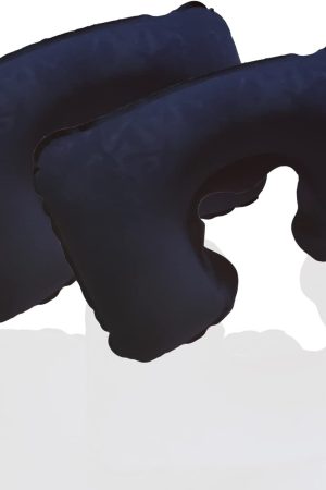 2 Pack U-Shaped Inflatable Neck Pillow - Flocked Fabric, Compact for Airplanes & Home, Navy Blue