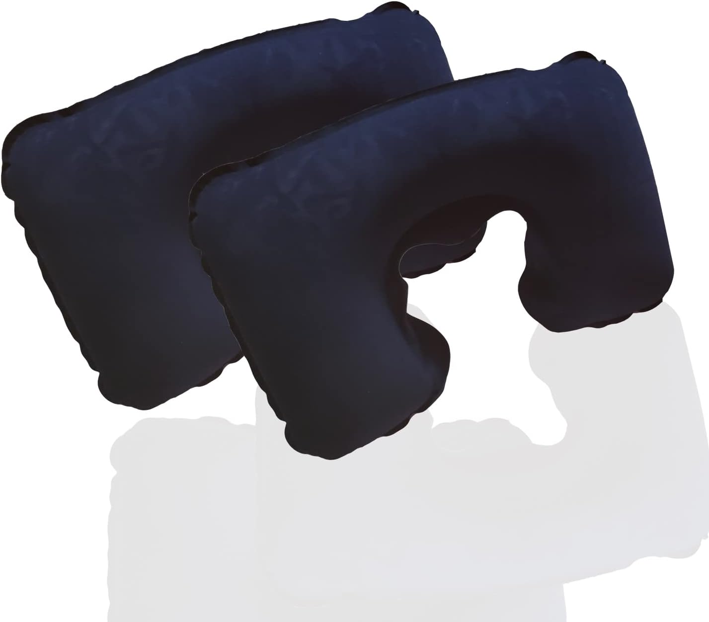2 Pack U-Shaped Inflatable Neck Pillow - Flocked Fabric, Compact for Airplanes & Home, Navy Blue