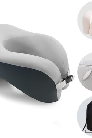 All-Round Head Support Neck Pillow - Memory Foam for Long Flights, Breathable for Car, Train, Bus, Home & Office, Grey