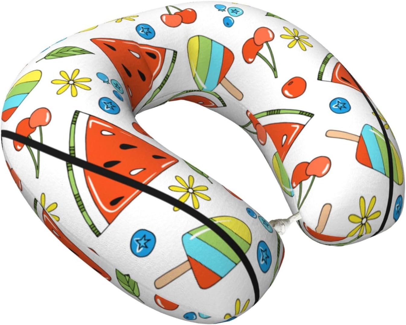 Fruit & Ice Pattern Neck Pillow - Memory Foam U-Shaped, Head Support for Airplane, Car, Home Office - Image 2
