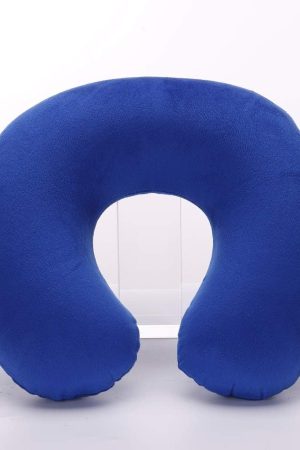 Short Plush Inflatable Neck Pillow - PVC Core, Outdoor Travel U-Shaped, Compact & Light, Blue