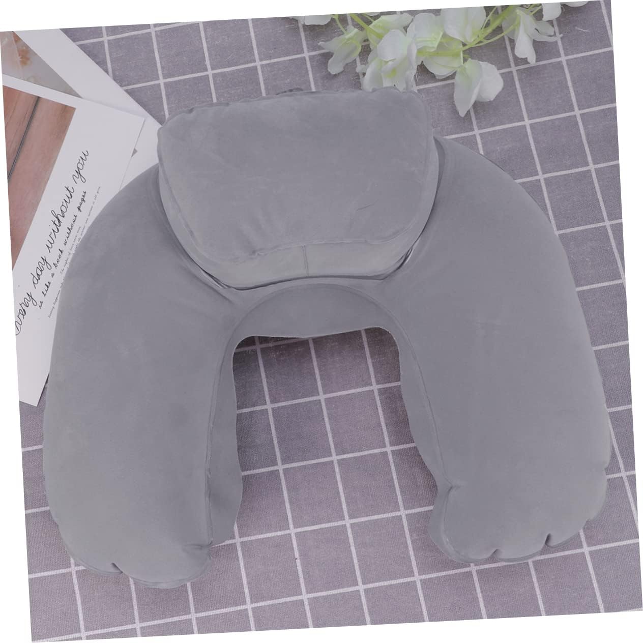 Lightweight Inflatable Neck Pillow - U-Shaped, Nozzle Type, Grey - Image 2