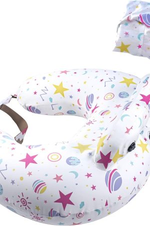 Inflatable Travel Nursing Neck Pillow - with Replacement Cover, Breastfeeding Support for Mum & Baby, 2 Removable Covers, Newborn Essential