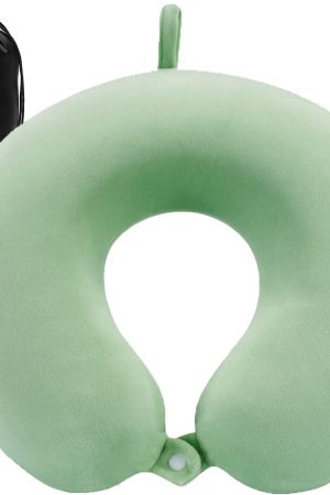 Upgraded Travel Neck Pillow - 100% Memory Foam, for Airplane Headrest Sleep, Portable Plane Accessory