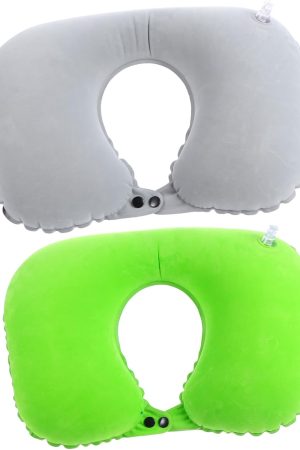 2 Pack Flocking Neck Pillow - U-Shaped Portable for Sleep, Grey & Red, Ergonomic Support for Head, Neck & Chin, Easy to Fold
