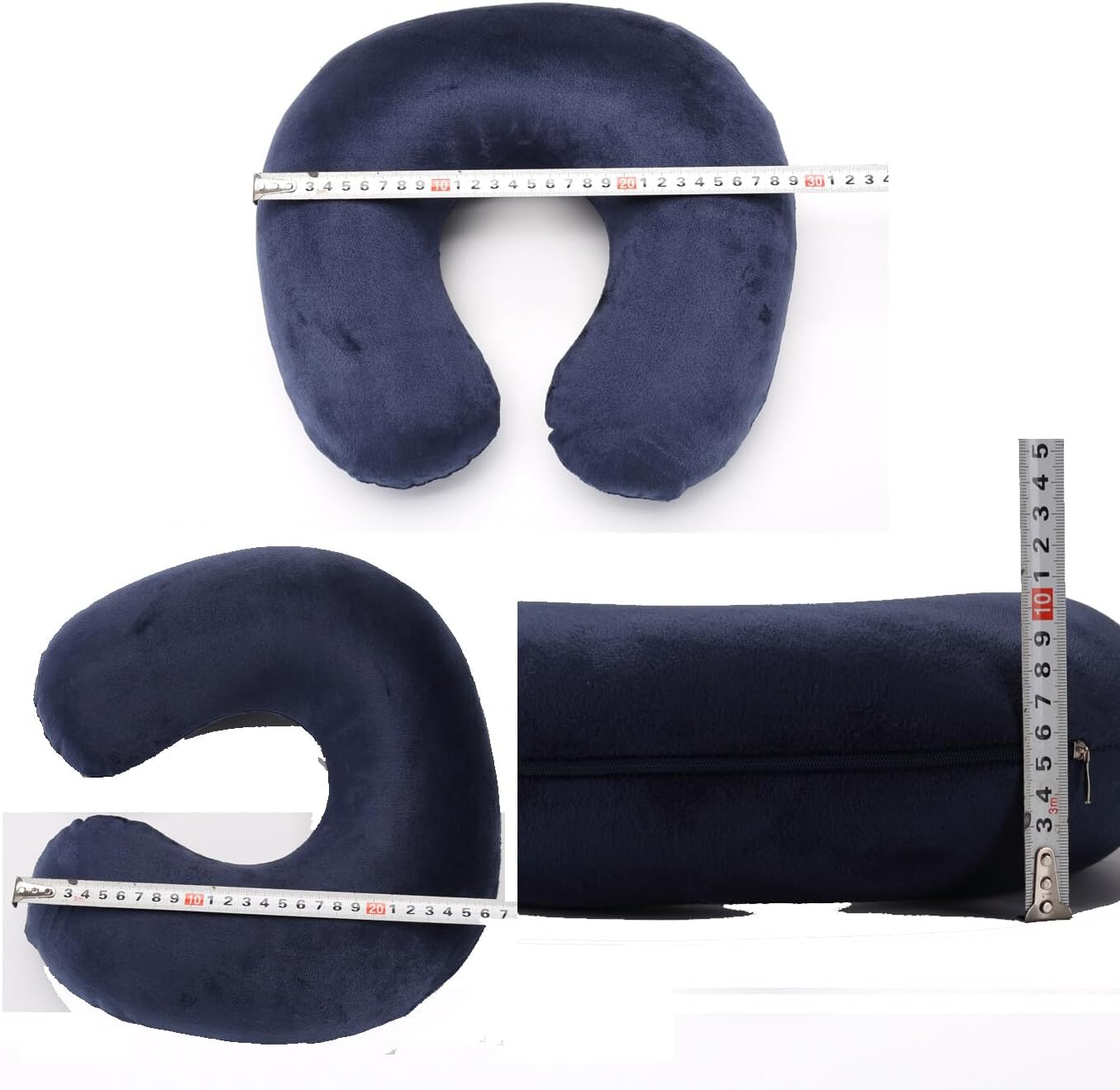 Short Plush Inflatable Neck Pillow - PVC Core, Outdoor Travel U-Shaped, Compact & Light, Blue - Image 2
