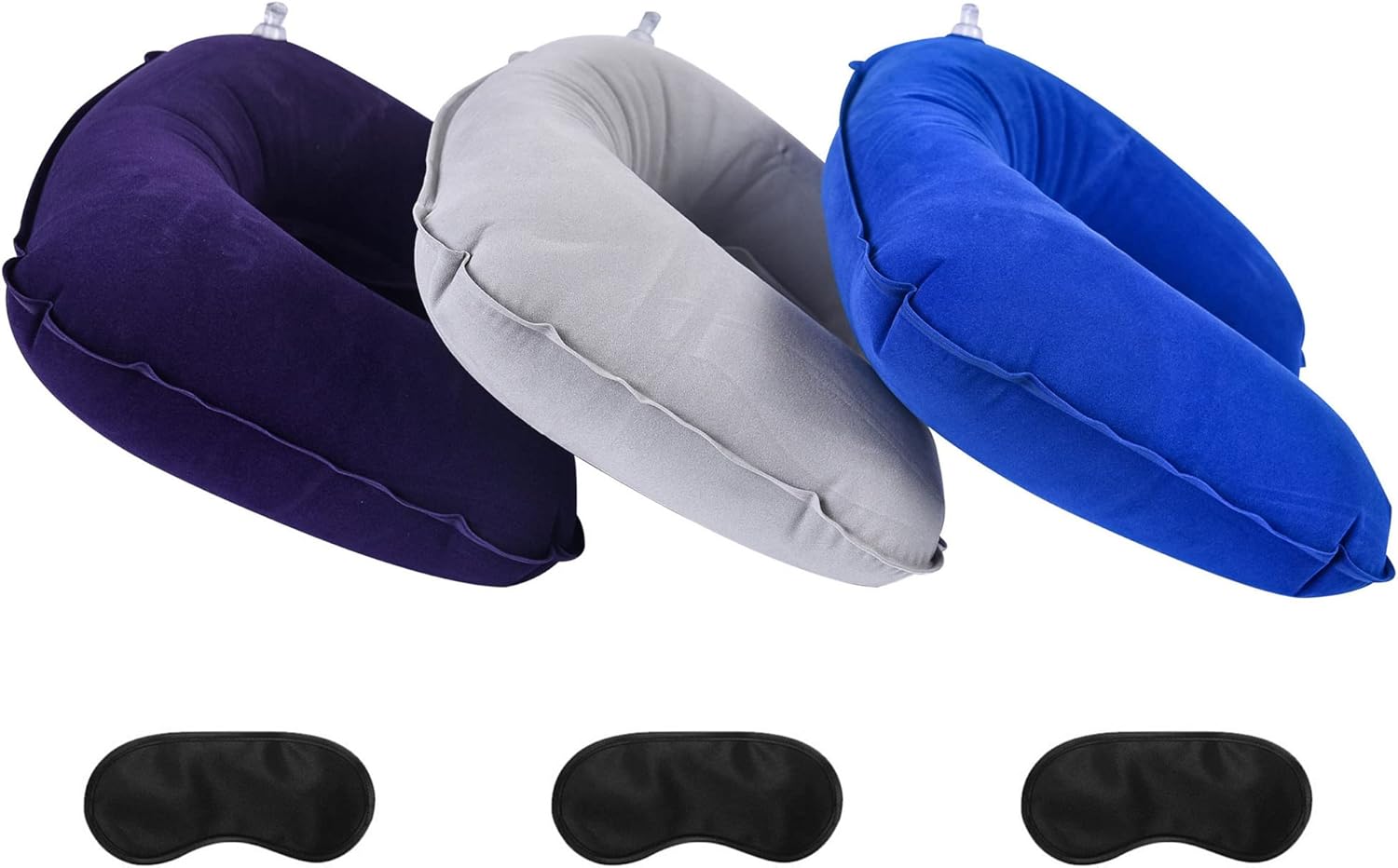 3 Pack Inflatable Travel Neck Pillow - Head, Neck & Lumbar Support, for Airplane, Car, Train, Bus, Camping, Home Office, Ultralight Portable