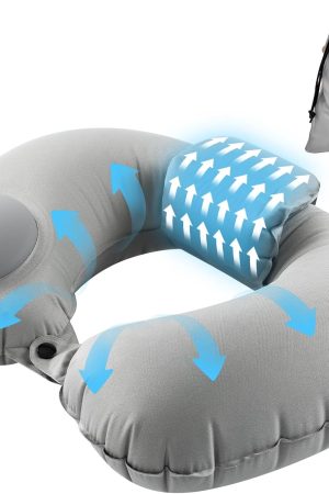 Inflatable Travel Neck Pillow - Pump Type, U-Shaped, Double Valve, Portable, with Storage Pouch