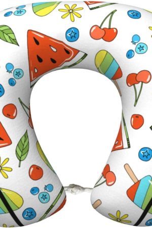 Fruit & Ice Pattern Neck Pillow - Memory Foam U-Shaped, Head Support for Airplane, Car, Home Office