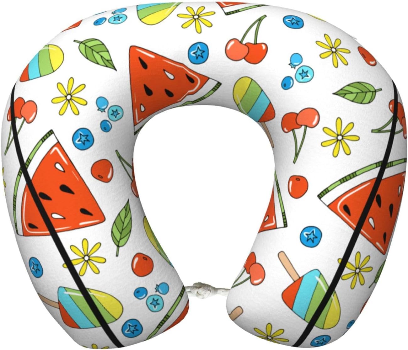 Fruit & Ice Pattern Neck Pillow - Memory Foam U-Shaped, Head Support for Airplane, Car, Home Office
