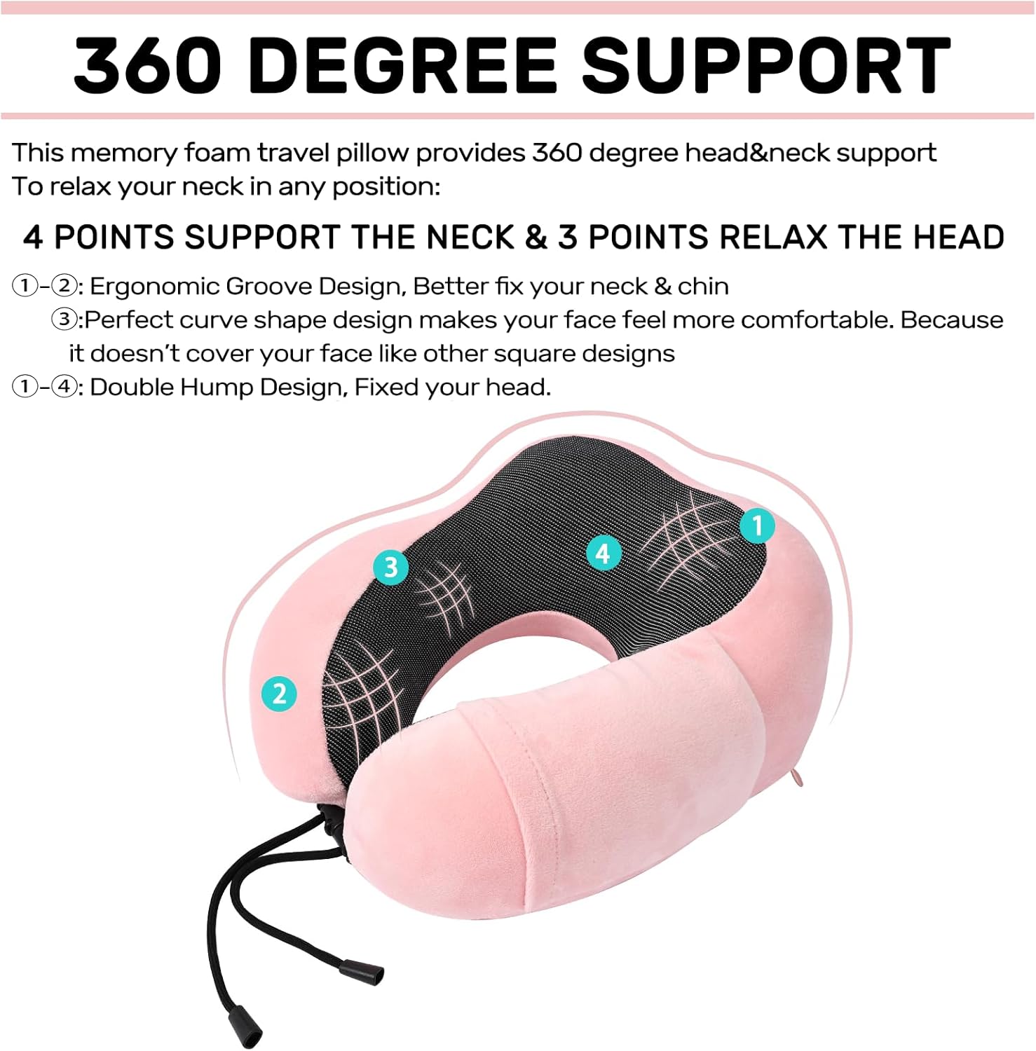 2 Pack Memory Foam Neck Pillow - Soft & Supportive for Travel, Sleeping, Car, Train & Home, Grey & Pink - Image 2